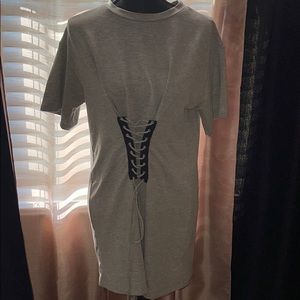 Corset inspired gray T-shirt mini dress